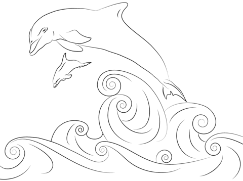 Dolphins Jumping Out Of Water Coloring Page